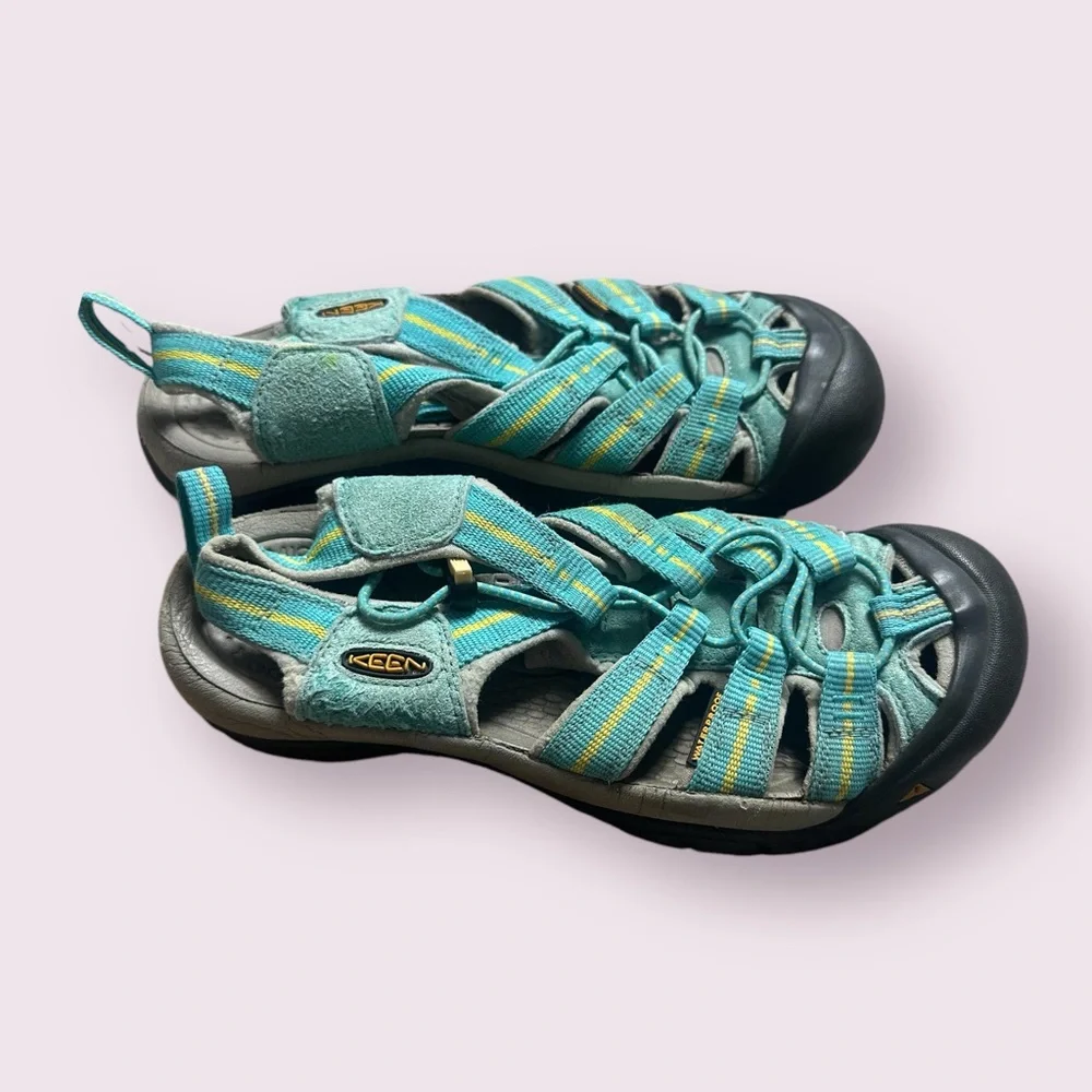 Women’s Keen Waterproof Hiking Sandals Turquoise And Yellow Size 6.5 - Picture 3 of 11